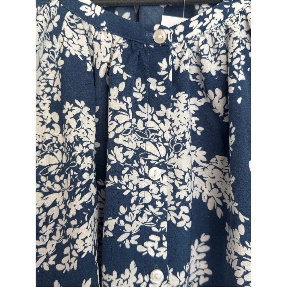 Abercrombie &‎ Fitch New XS Navy and White Floral Peasant Blouse Puff Sleeves